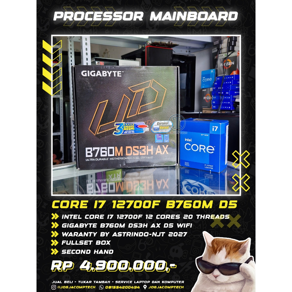 Processor Intel Core i7 12700F Mainboard Gigabyte B760M DS3H AX Wifi LGA 1700 DDR5 Garansi On 2027