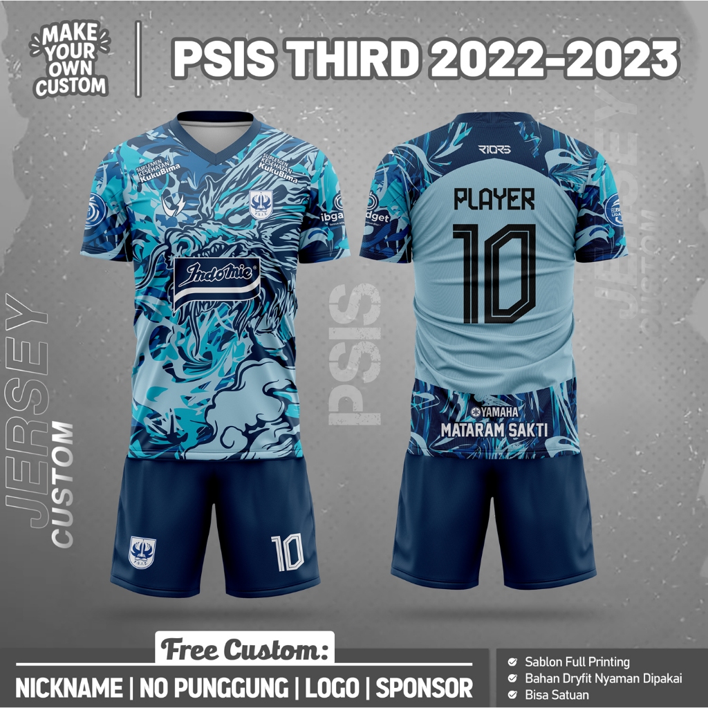 JERSEY Sepak Bola PSIS TH1RD 2022-2023 Custom Nama dan Nomor Full Printing Dryfit