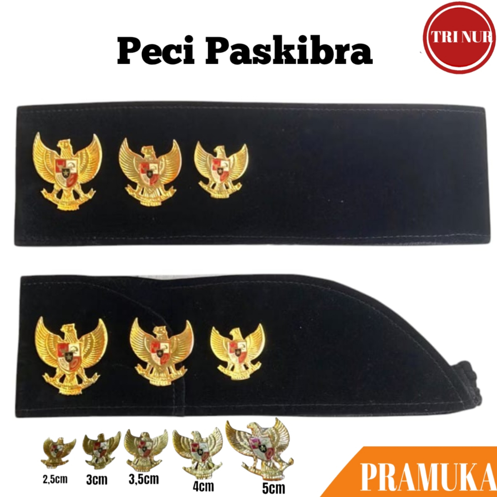 Peci Paskibra Hitam Polos + Pin Garuda Putra & Putri / Peci Paskibra Bludru / Peci Paskibra Drill