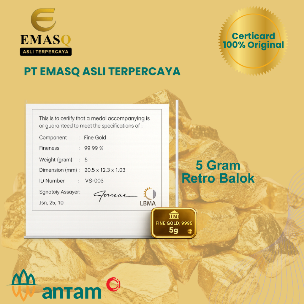 Emas LM Antam 5 Gram Retro Balok 100% Original