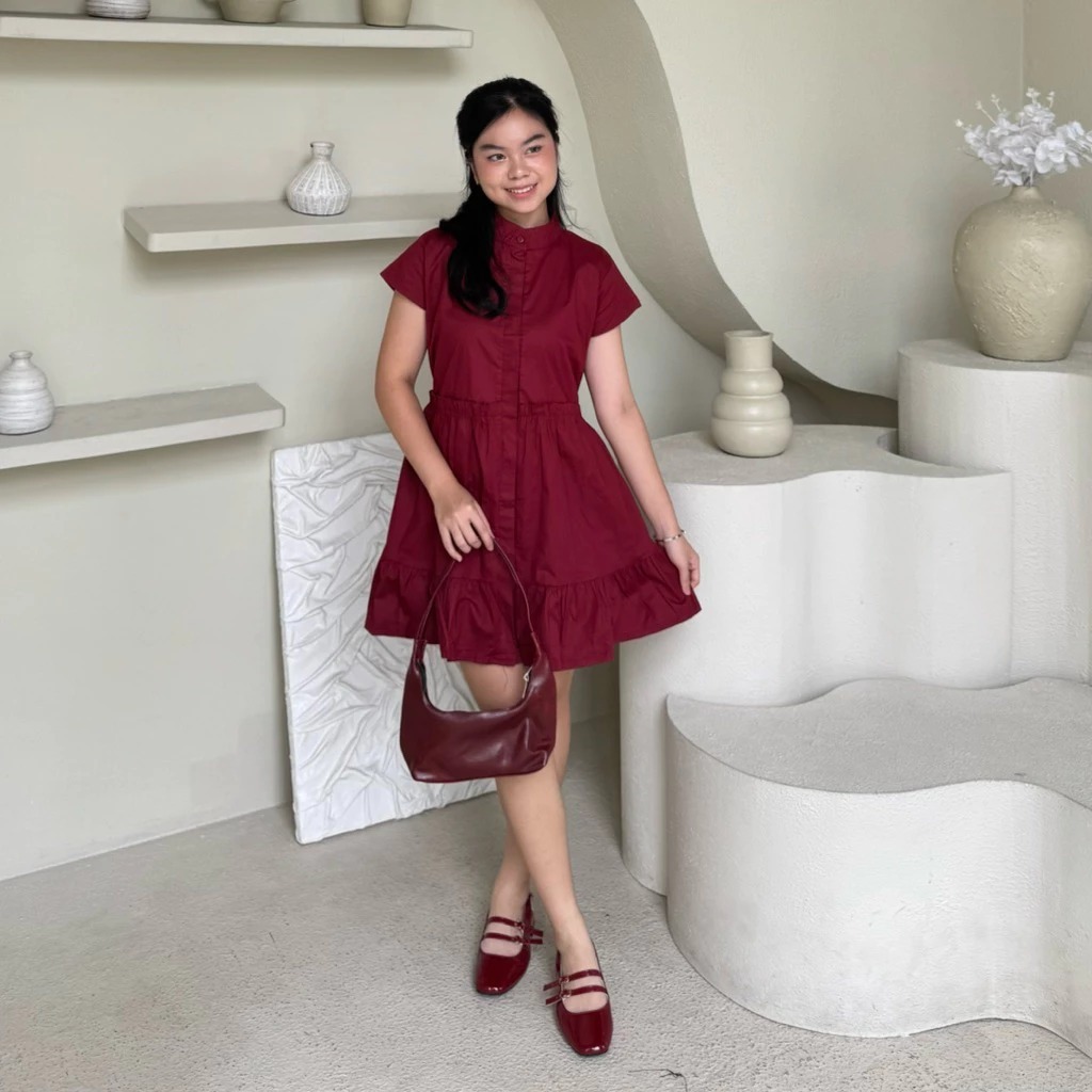 RF - HYOMI DRESS / RUFFLE DRESS WANITA / DRESS MIDI DRESS LENGAN PENDEK / MIDI DRESS CASUAL -NP
