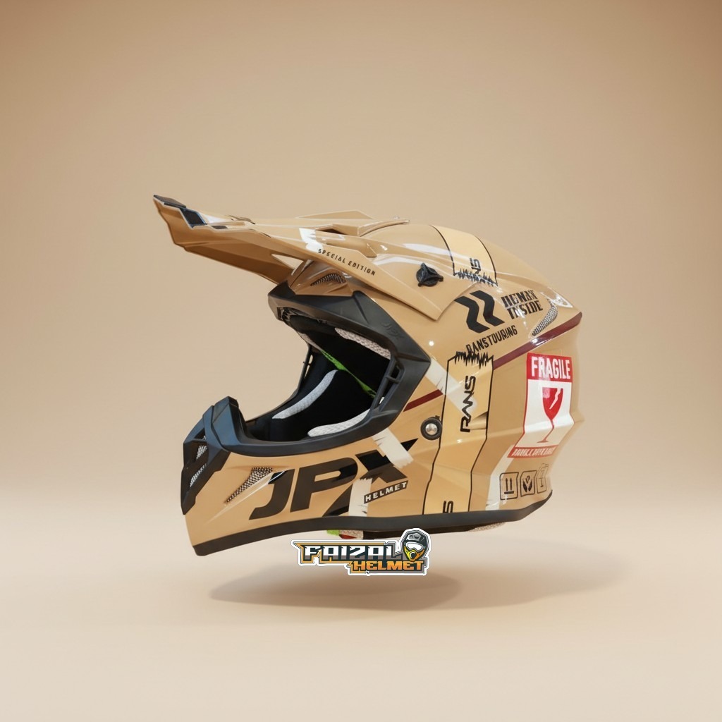 HELM JPX FOX 1 MOTIF SERI RANS / HUMAN INSIDE CAPPUCINO GLOSS HELM CAKIL TRAIL CROSS