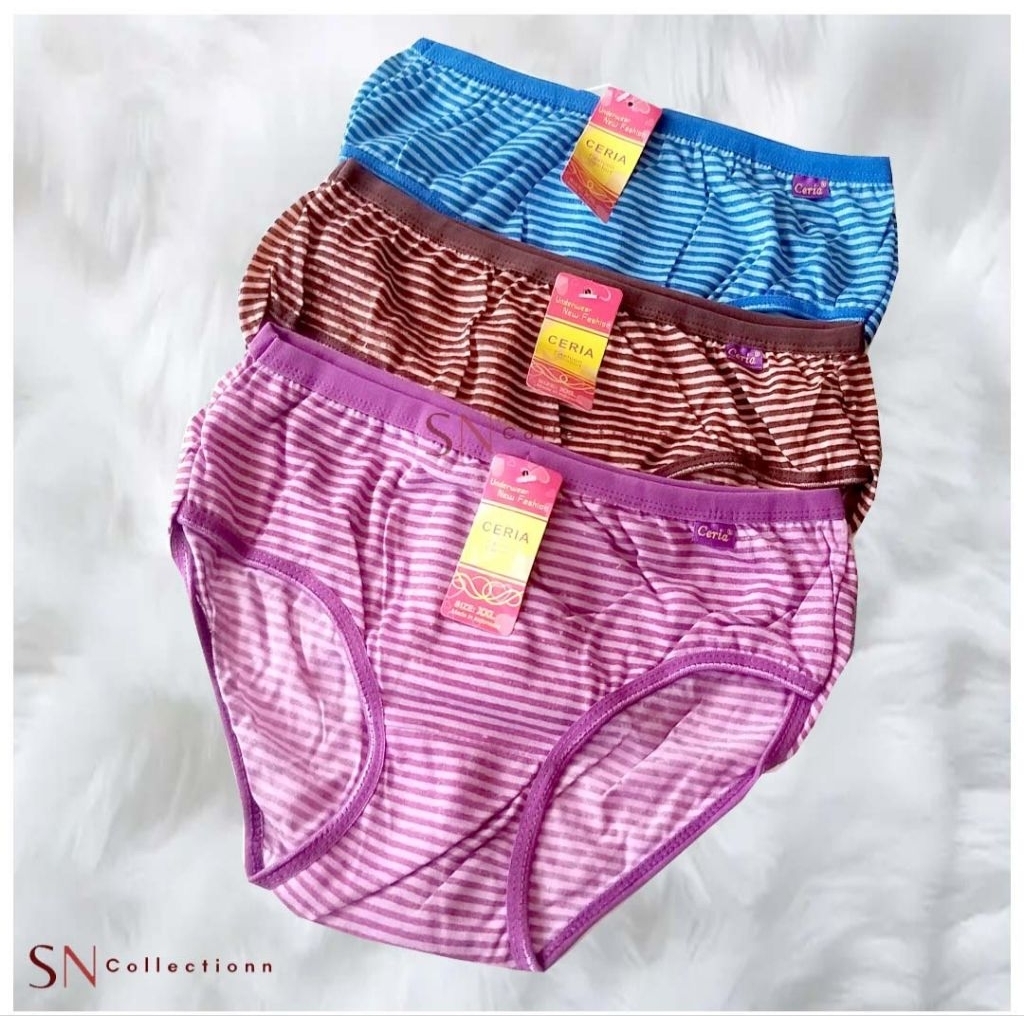 1 Pcs Celana Dalam Wanita Ceria Bergaris Bahan Katun