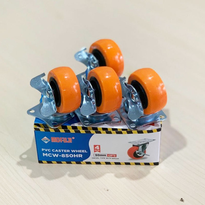 [ 4 PCS ] Roda 2 Inch Merah Rem 4Pcs / Roda Troli 2inch 4Pcs / Roda Merah 2" Dengan Rem