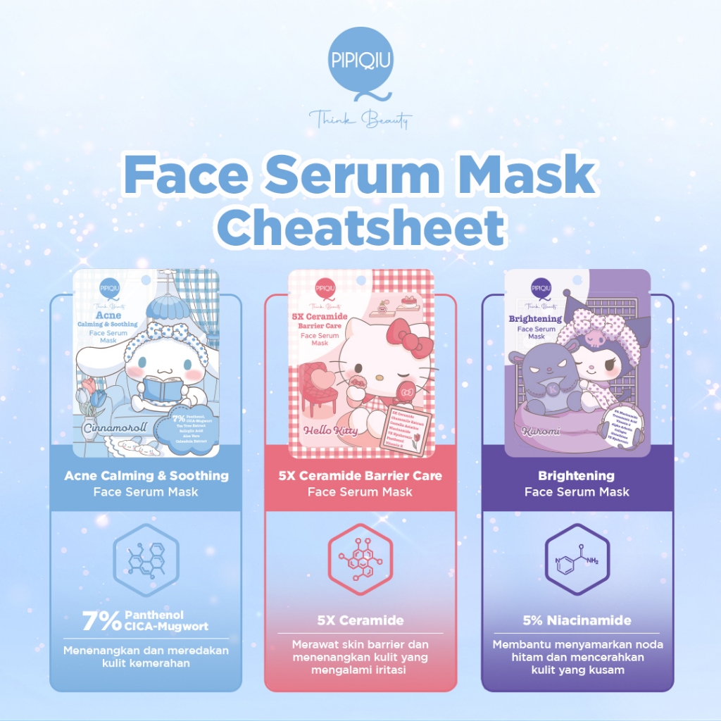 Pipiqiu Sheet Face Serum Mask Sanrio - Hello Kitty, Kuromi, Cinnamoroll