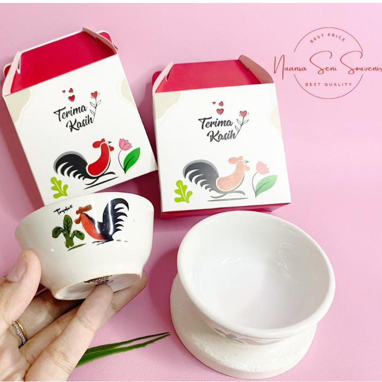 Souvenir Mangkok Keramik Kecil Motif Ayam Jago Toyoki Small Bowl Ayam Jago Mangkuk Sambal Saos