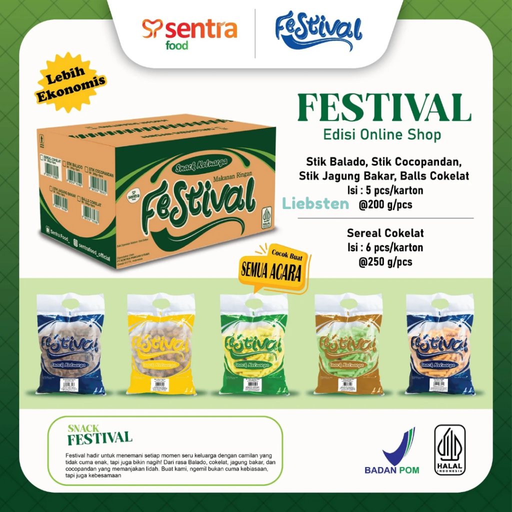 Festival Snack Stik Balado, Stik Cocopandan, Stik Jagung Bakar, Balls Cokelat, Sereal Cokelat