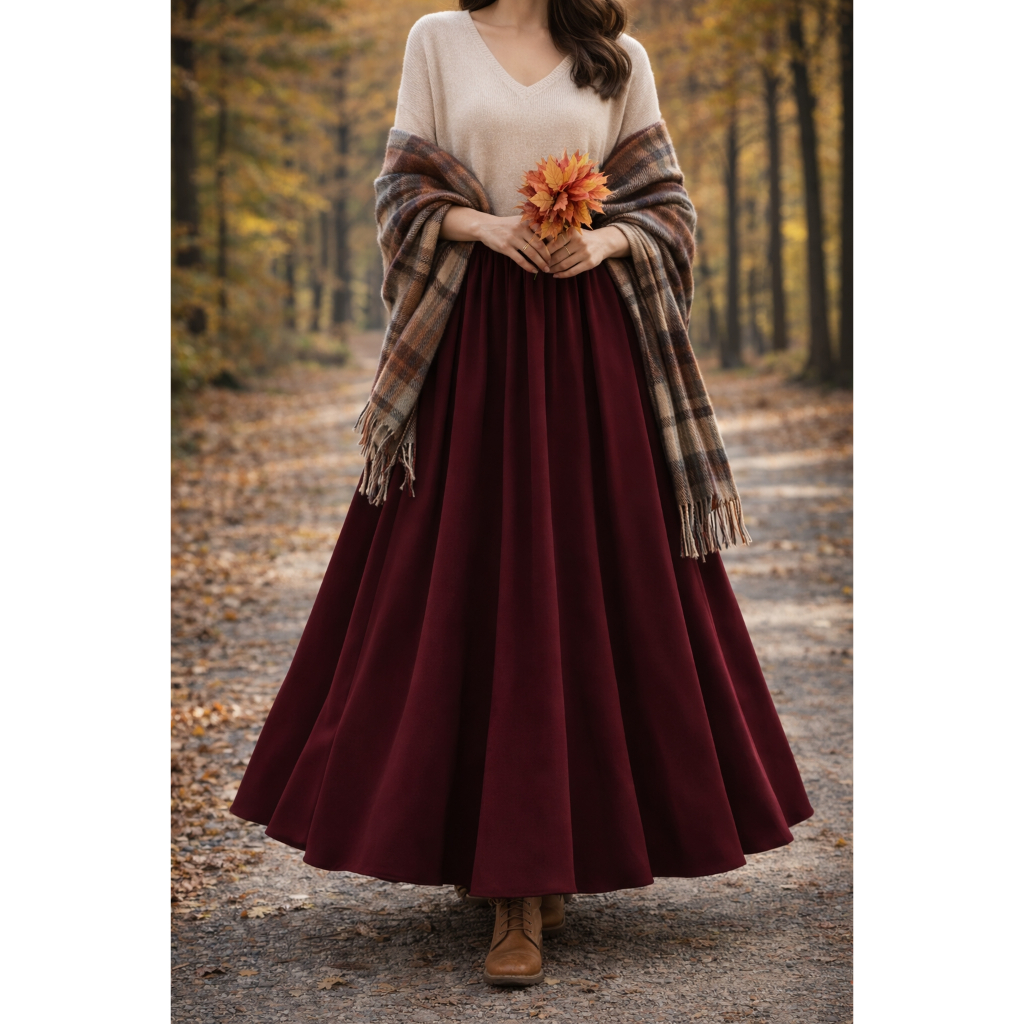 Rok Panjang Wanita WOLFIS Polos Premium Ada Saku Kantong Lebar Payung Flowy Jumbo Bahan Tebal Formal Kerja Kuliah Casual Muslimah by KaRINA