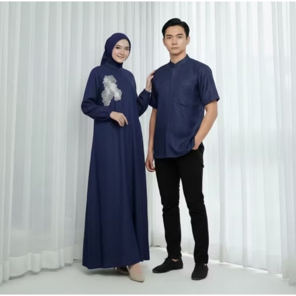 baju lebaran set couple gamis kemeja kain emboss jaguar luxury kombinasi baju pesta kekinian terlari