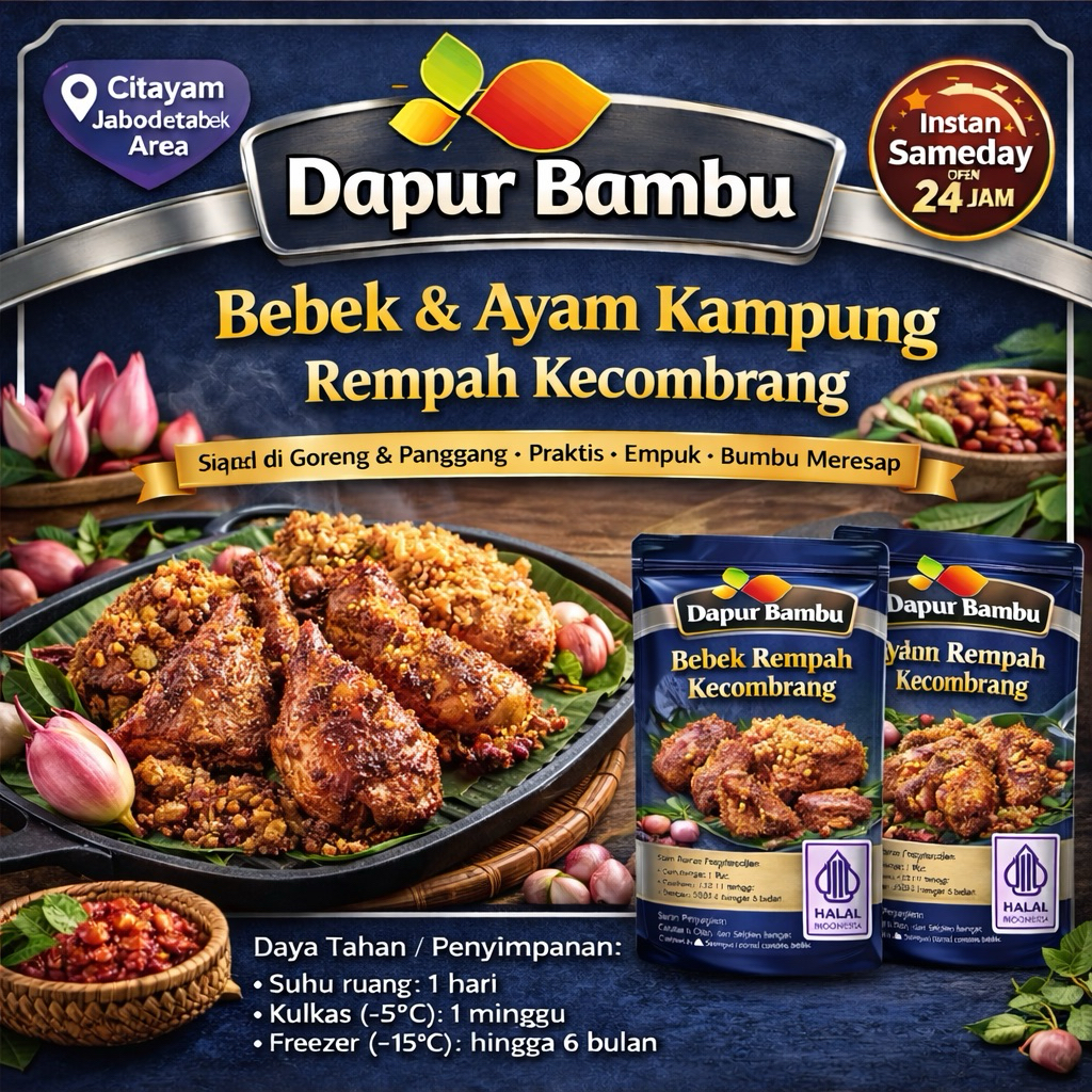 Bebek & Ayam kampung Presto Kecombrang 1 Ekor potong 5 Free Sambel Monyong   / Bebek Ungkep Sambel M