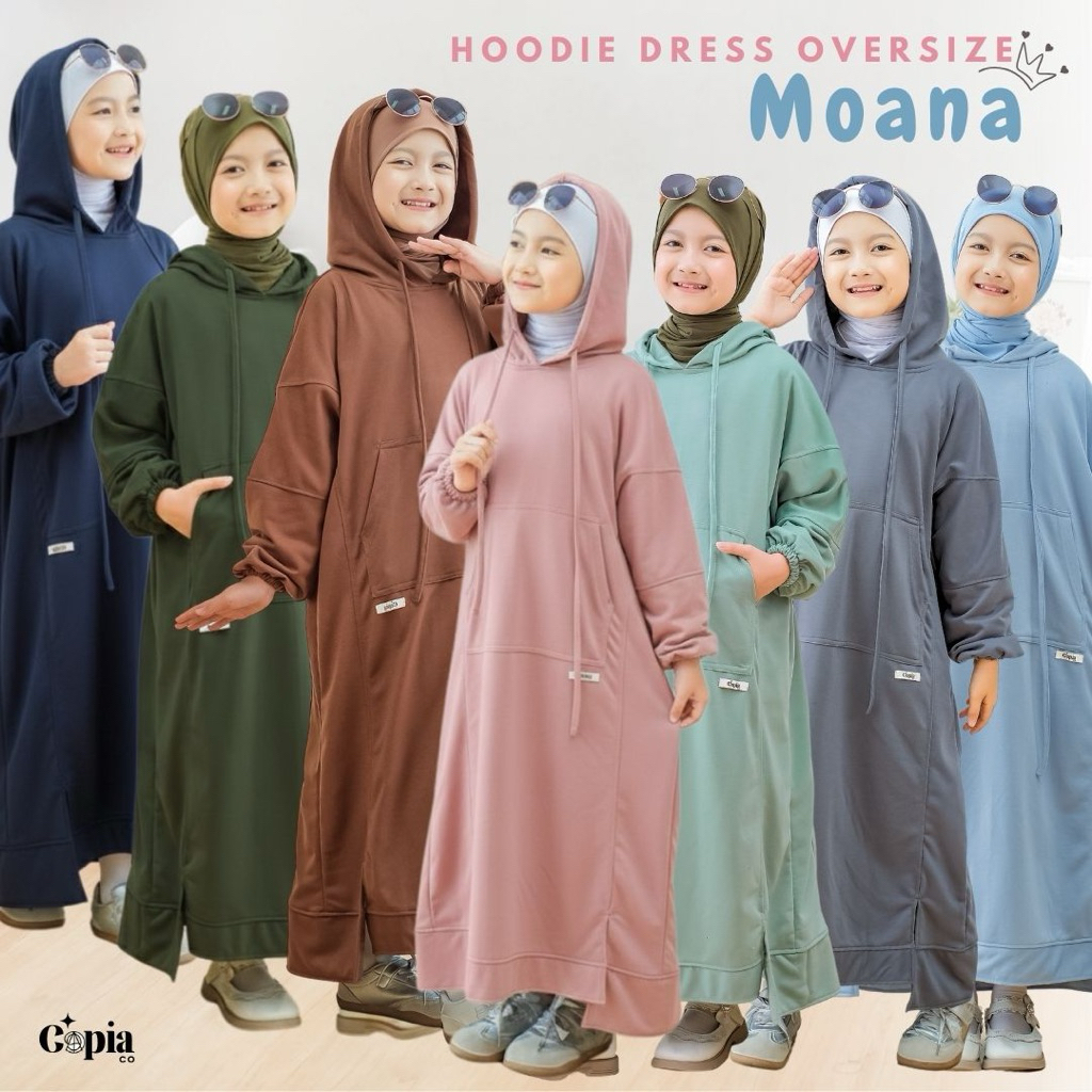 Copiaco - NEW Moana Hoodie Dress Midi Oversize Anak Perempuan Set Midi Tunik - All Varian