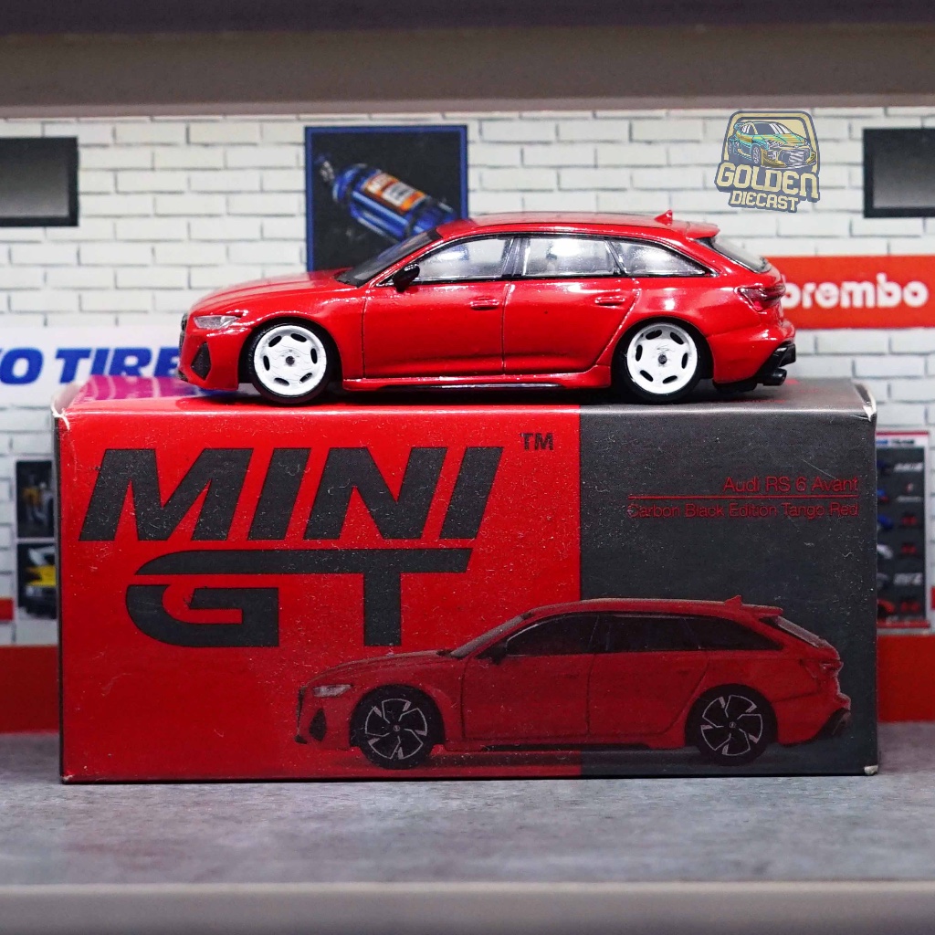 MINI GT AUDI RS6 AVANT CARBON BLACK EDITION TANGO RED - UNSEALED + SWAP WHEELS (GOOD CONDITION)