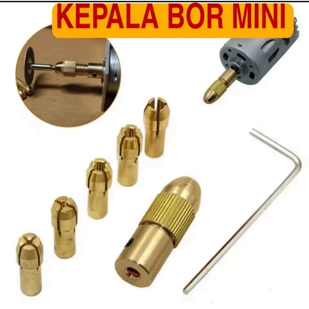 Kepala Bor Mini Collet Chuck Drill 7pcs Set Bor Dinamo Keyless as 2.3mm 3.17mm