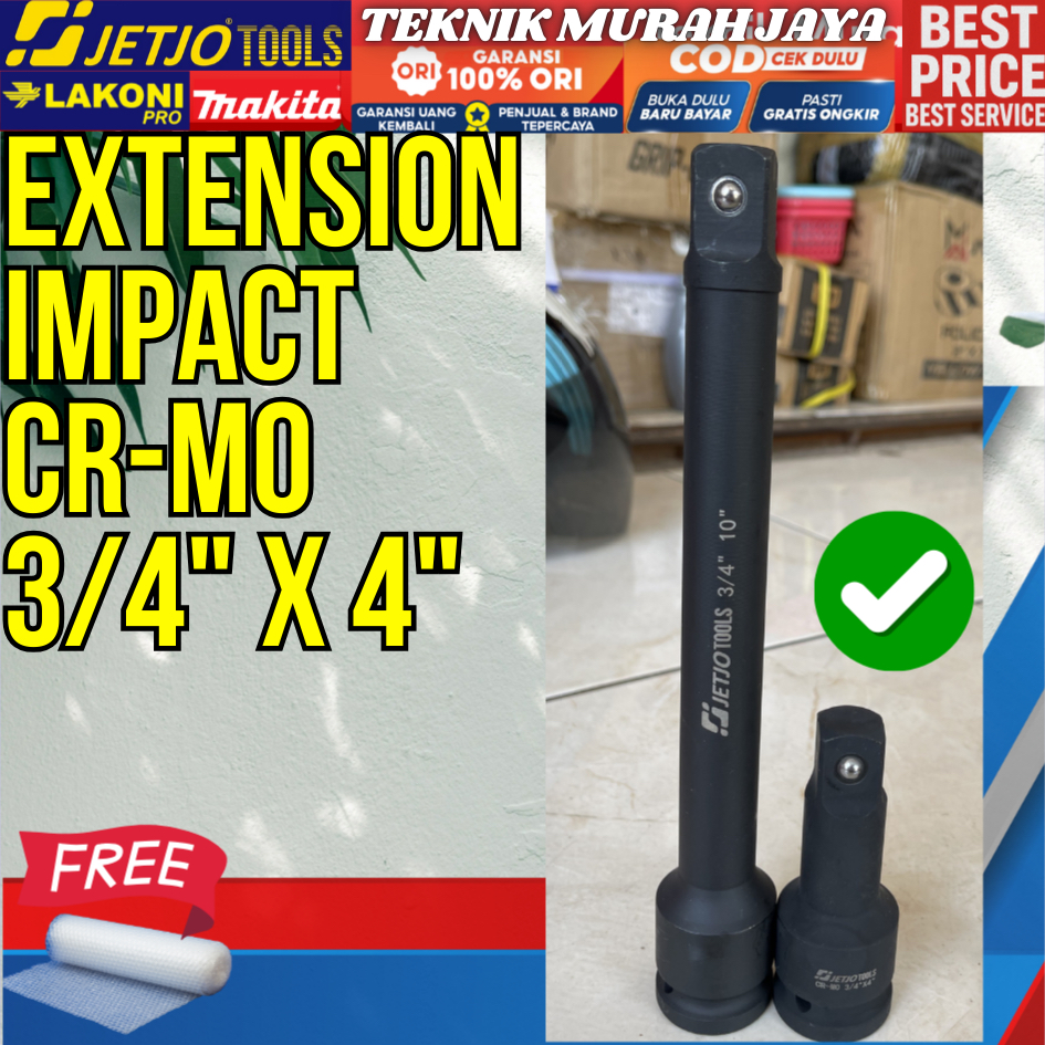 JETJO 500845 Extension Bar 3/4 inch x 4 inch 10 cm Sambungan Mesin Impact Wrench Mata Sock Impact Ud