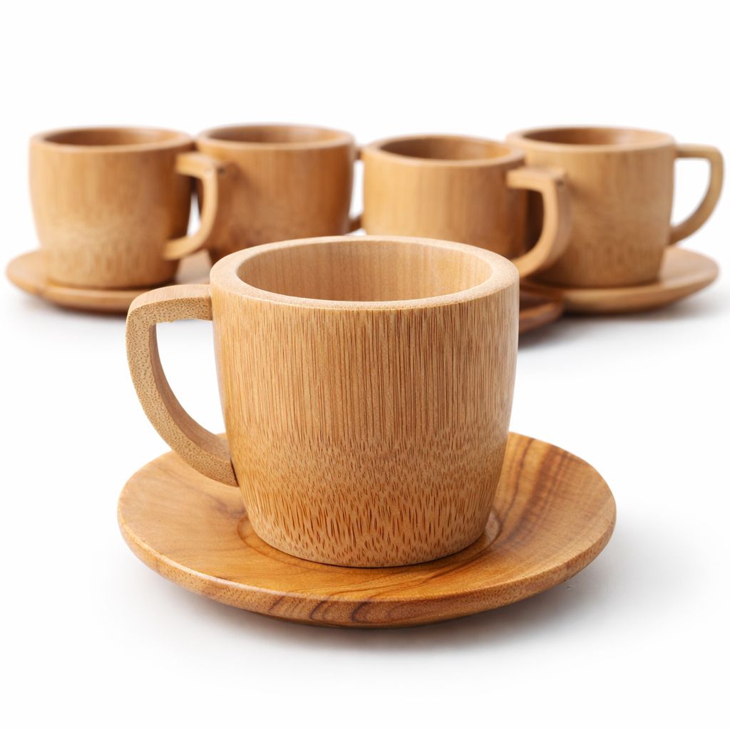 Gelas Bambu Natural Set Tatakan – Cangkir Kopi & Teh Estetik