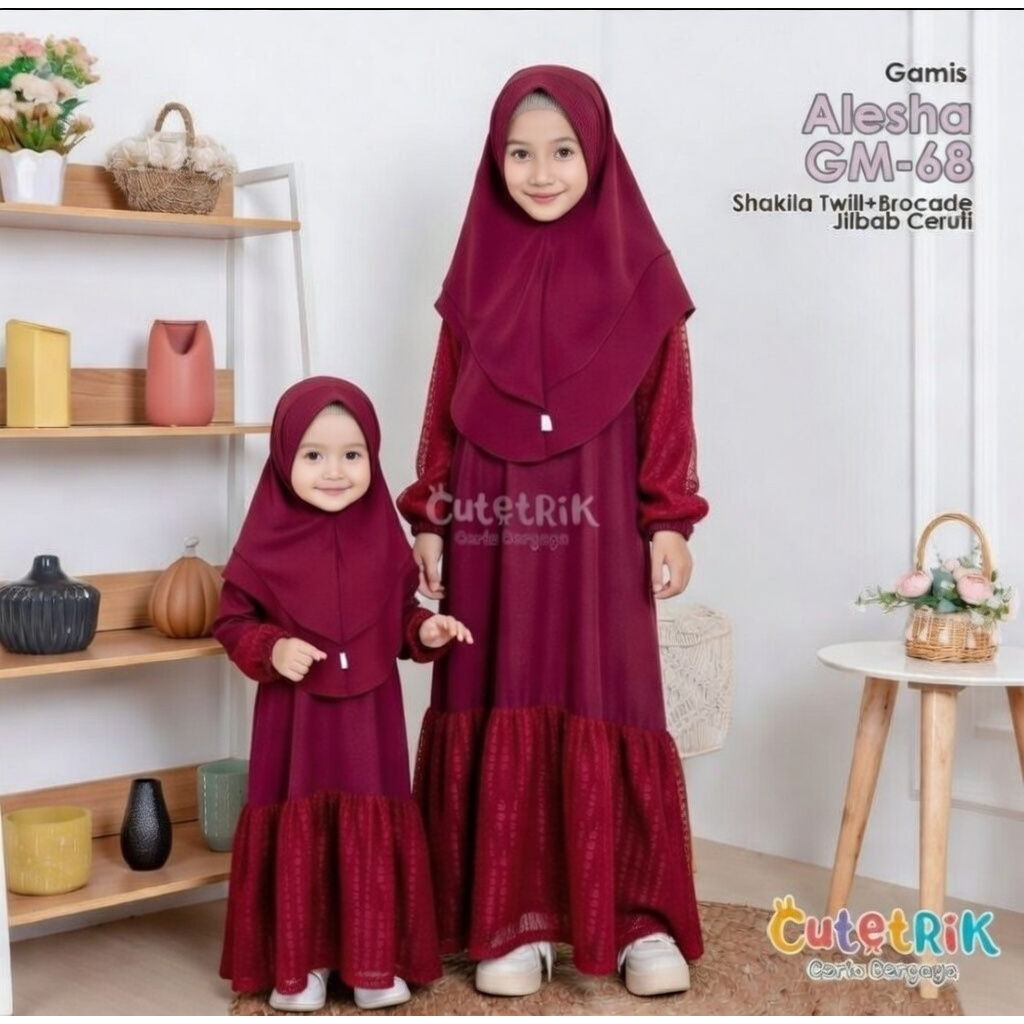 Gamis Anak Perempuan Pesta Brokat set jilbab Size 8 usia 6-8 Tahun Cutetrik Alesha GM68