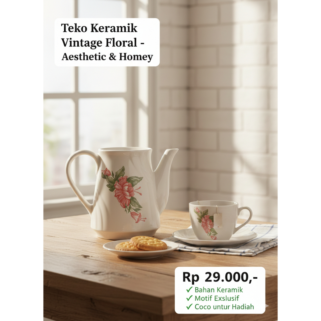 Teko Keramik/teko motif bunga lucu/teko tanpa tutup/teko obral