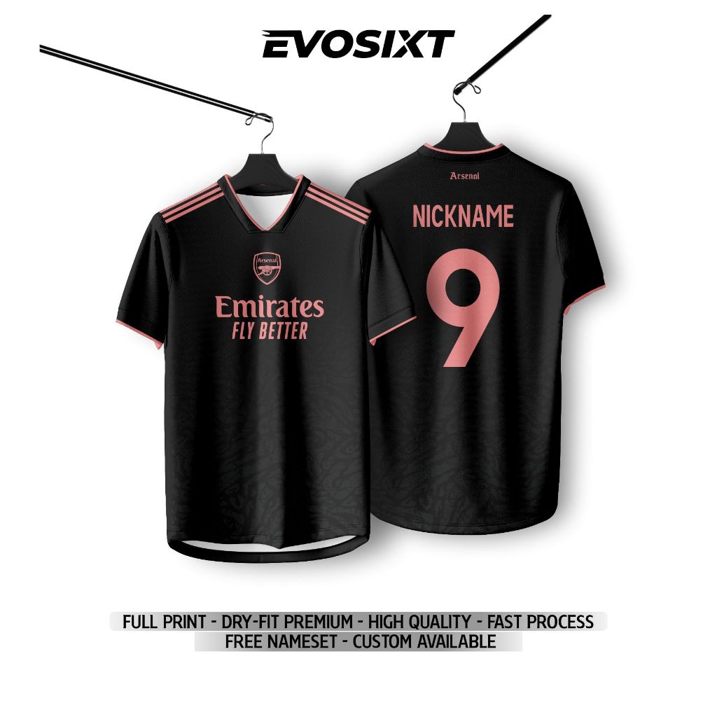 Jersey Fantasy Arsenal Hitam/Jersey Bola/jersey The Gunners Black/Full Printing bahan dry fit premiu