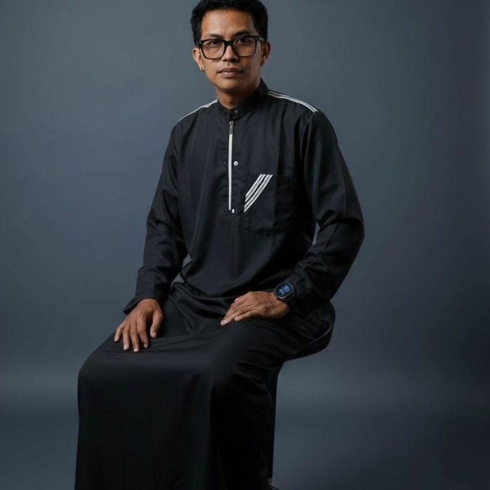 JUBAH MUSLIM LAKI-LAKI PREMIUM WARNA HITAM TERBARU | GAMIS DEWASA