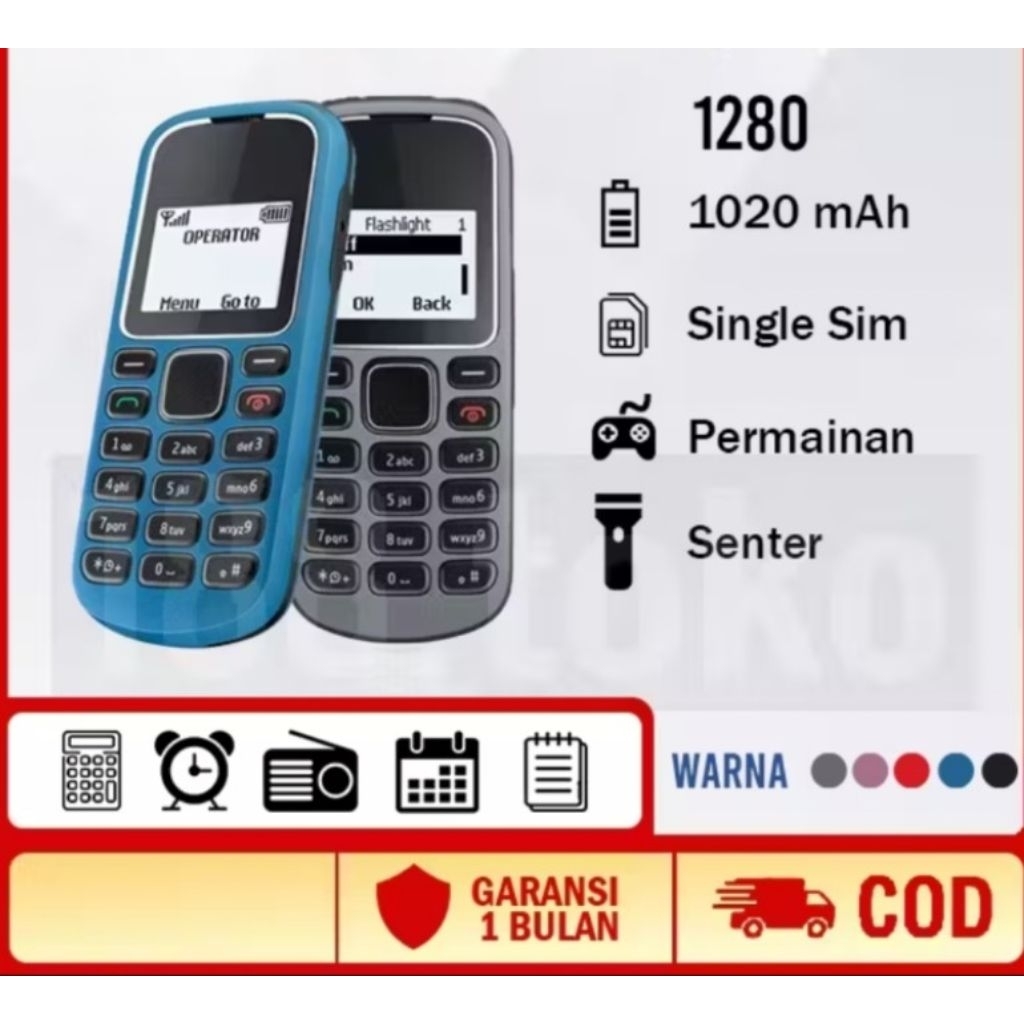Hp Nokia 1280 Original Bergaransi 1 Bulan