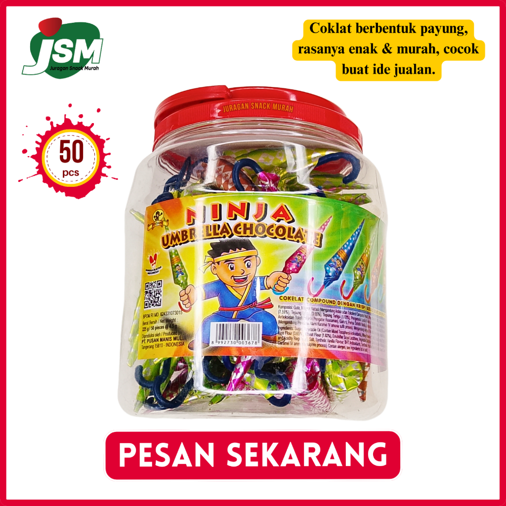 Coklat Payung Isi 50pcs - Pusan Ninja Umbrella Chocolate