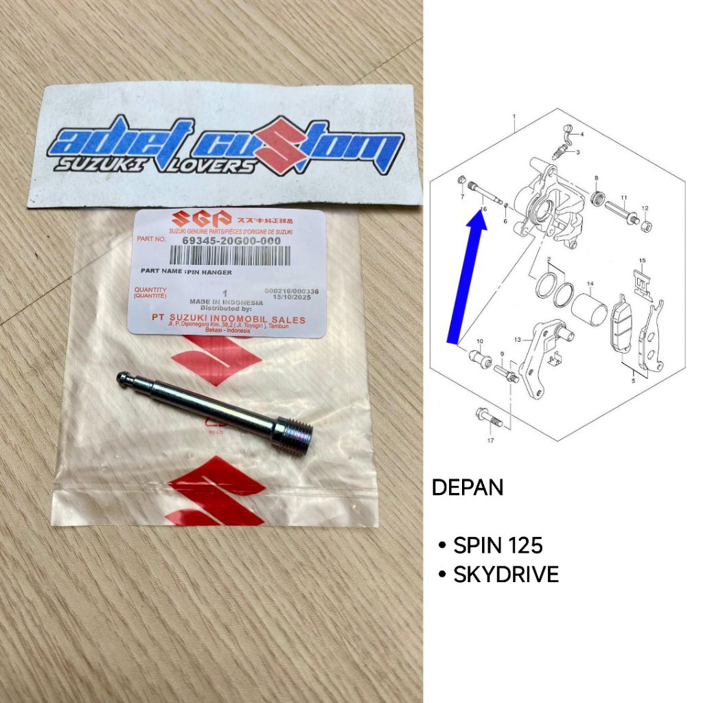 Pin Baut Kampas Rem Depan Spin 125 Skydrive Axelo Ori SGP 69345-20G00-000