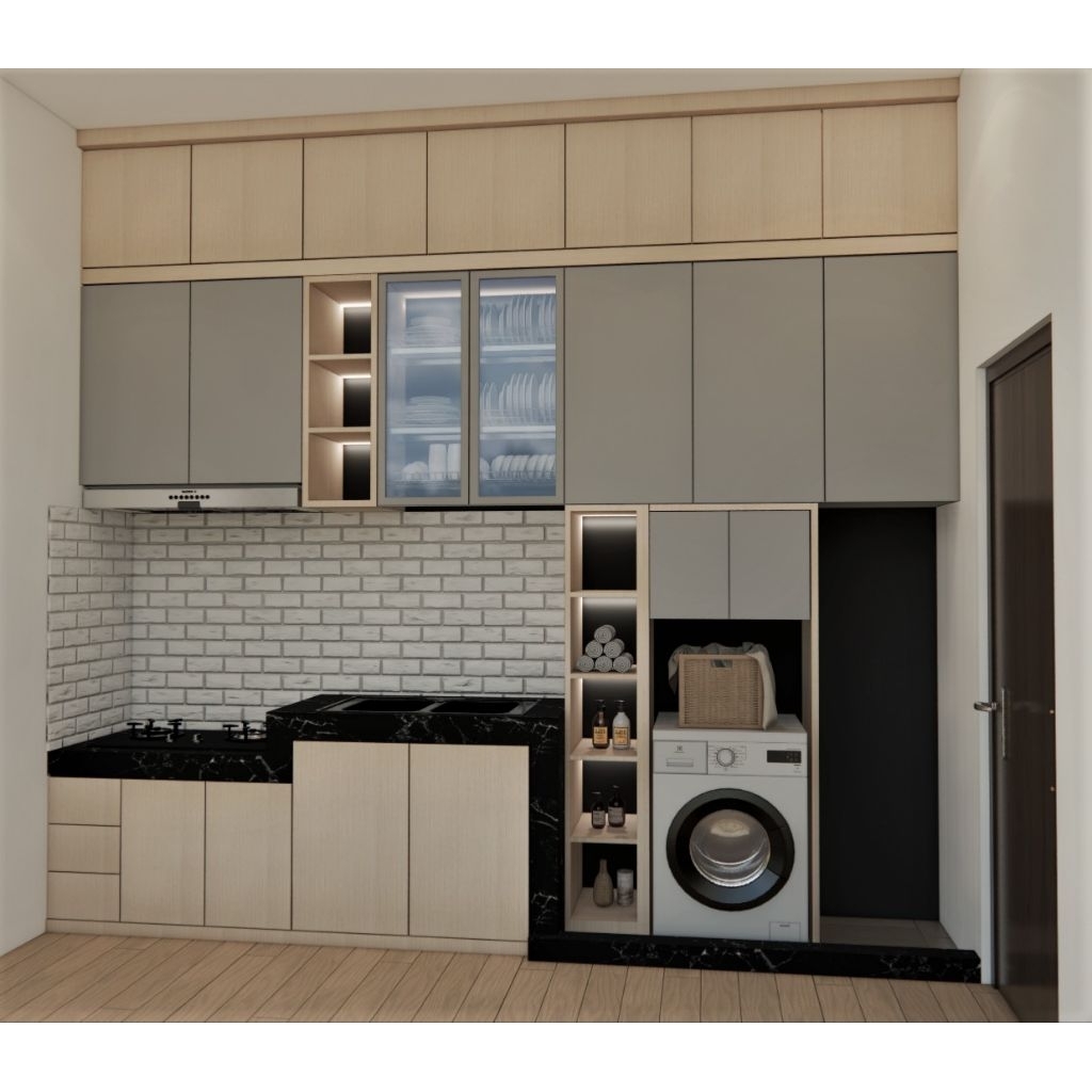 Exmud Living interior furniture custom kitchen set dapur lemari penyimpanan rak bumbu lemari elektro