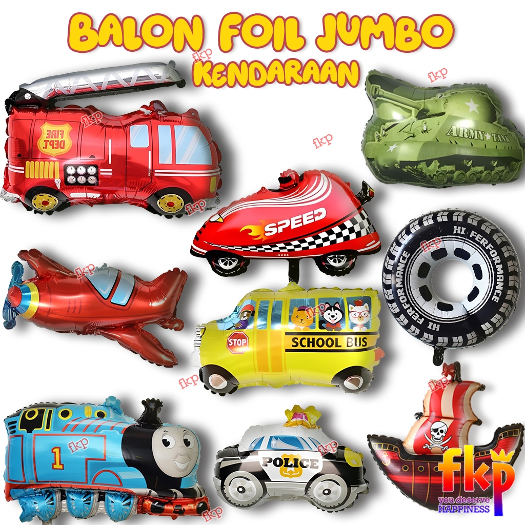 FUN KIDS PARTY Balon JUMBO Tank Army/ Pesawat/ Bis Sekolah/ Mobil Balap/ Polisi/ Pemadam Kebakaran /
