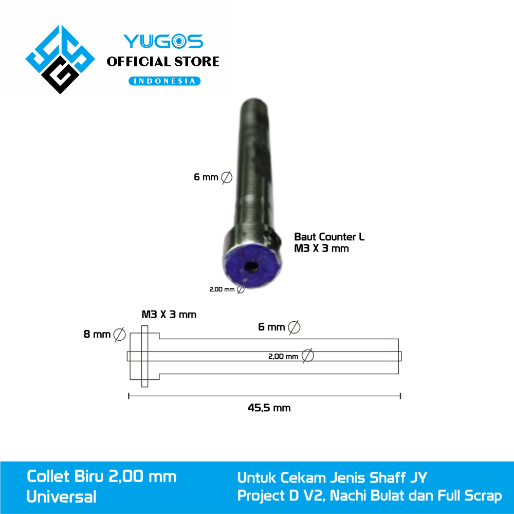 Collet Biru Ukuran 2.00 mm for mesin bubut YUGOS Development