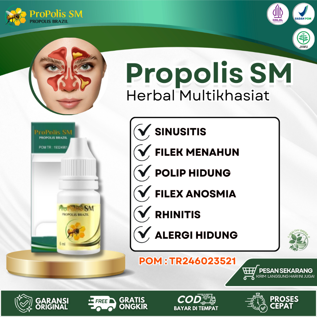 Propolis SM Obat Herbal Sinusitis Polip Hidung Pilek Anosmia Rhinitis Gangguan Penciuman Sudah BPOM 