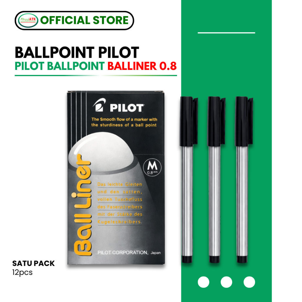 Pulpen Pilot Ball Liner 0.8 mm Black | Ballpoint Tinta Cair Original | Pena Pilot Ballliner Hitam