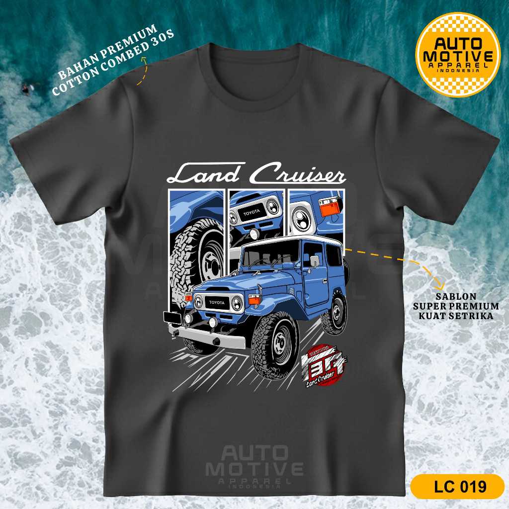 AUTOMOTIVE APPAREL Kaos Land Cruiser FJ40 Tshirt Baju Mobil Toyota Land Cruiser BJ40 Hardtop LC019