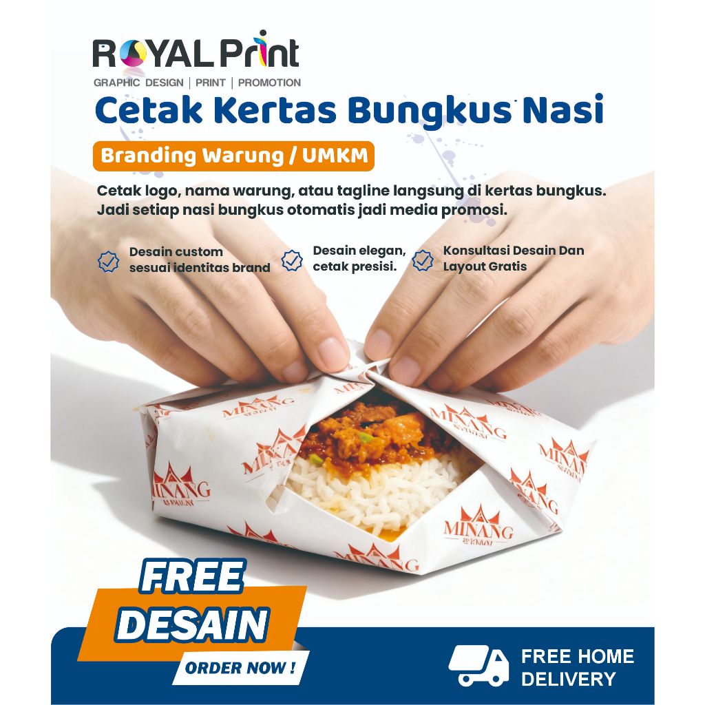 Cetak Kertas Bungkus Nasi Padang, Warteg, Custom Logo Cetak 1 warna