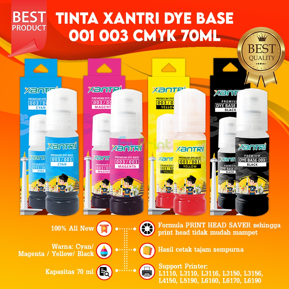 Xantri Tinta Dyebased Pigment Refill Premium Printer Epsn 003 001 005 008 L3116 L3156 L5190 L4150 L6