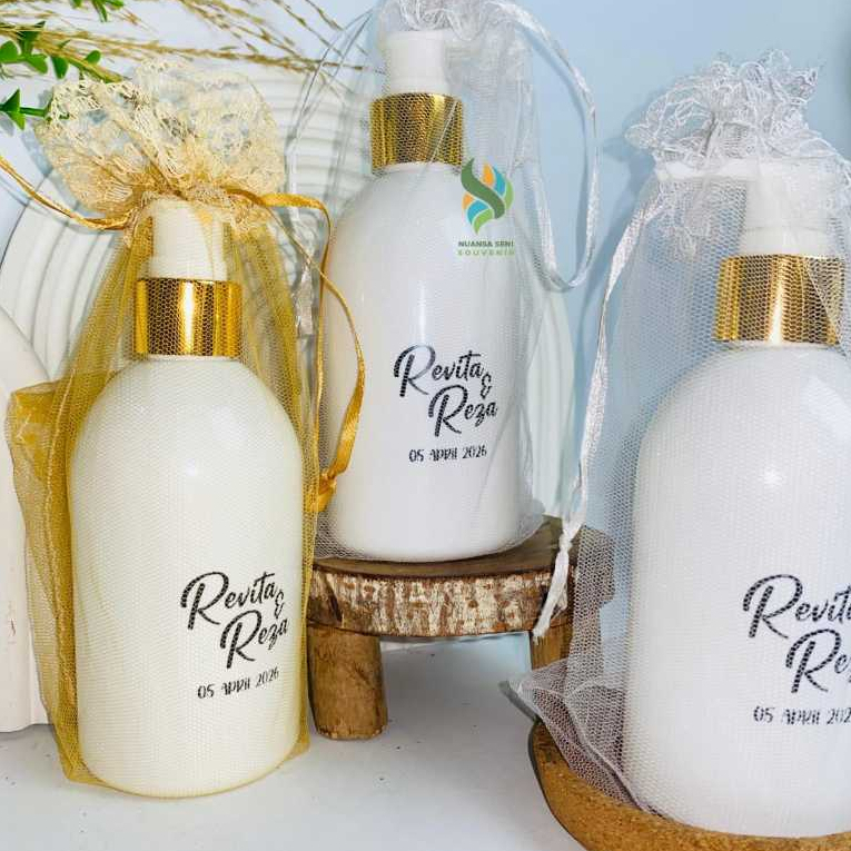 Souvenir Pernikahan Botol Sabun Cair Aesthetic 250ml Botol Refill Pump Wadah Shampoo Custom Sablon