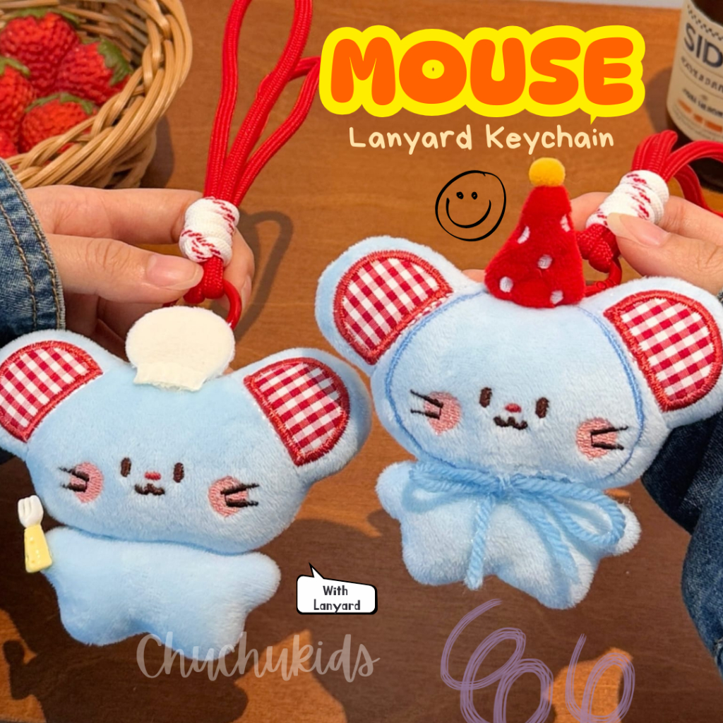 Gantungan Kunci Boneka Plush Keychain Gantungan Tas Lanyard Blue MOUSE Doll TIKUS Lucu