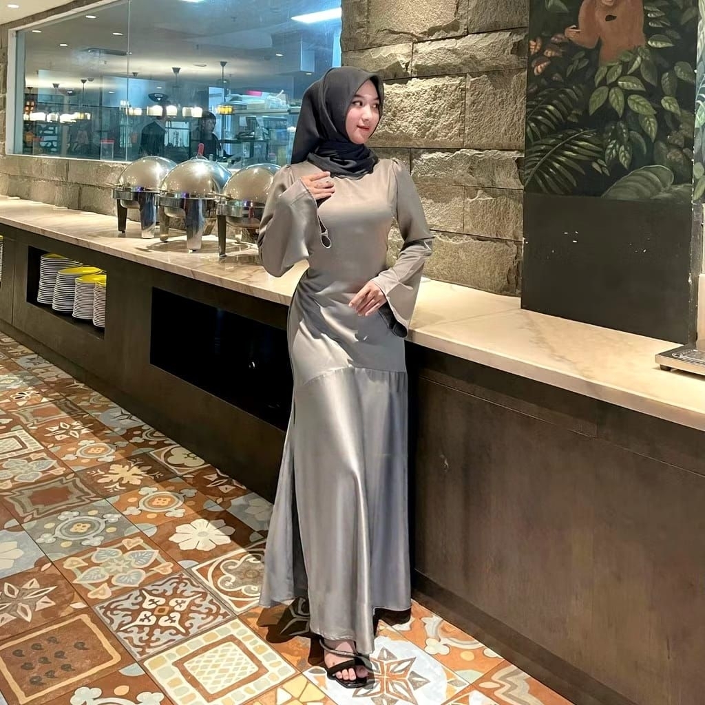 TERBARU Gamis Lebaran Satin Silk Dress LRORA Wanita Muslim