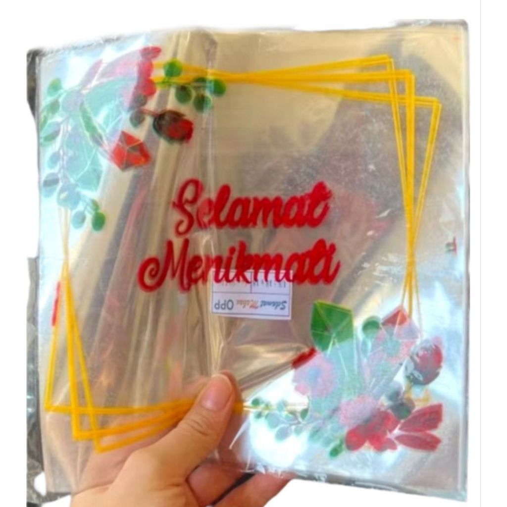 [ISI 50] PLASTIK SAMIR BENING 20×20/PENUTUP NASI KOTAK /OPP SELAMAT MENIKMATI