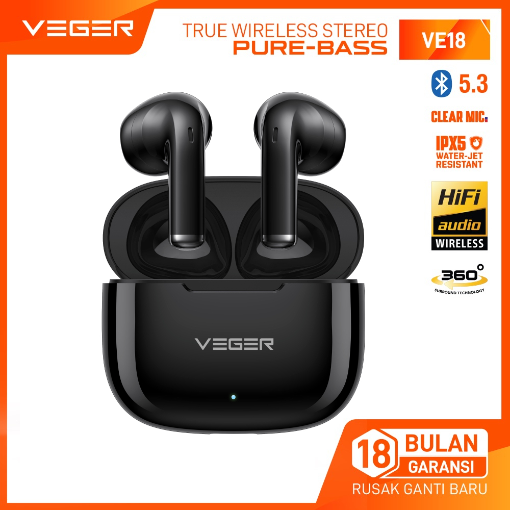 VEGER Earphone Bluetooth VE-18 2026 5.3 Version earbuds IPX5