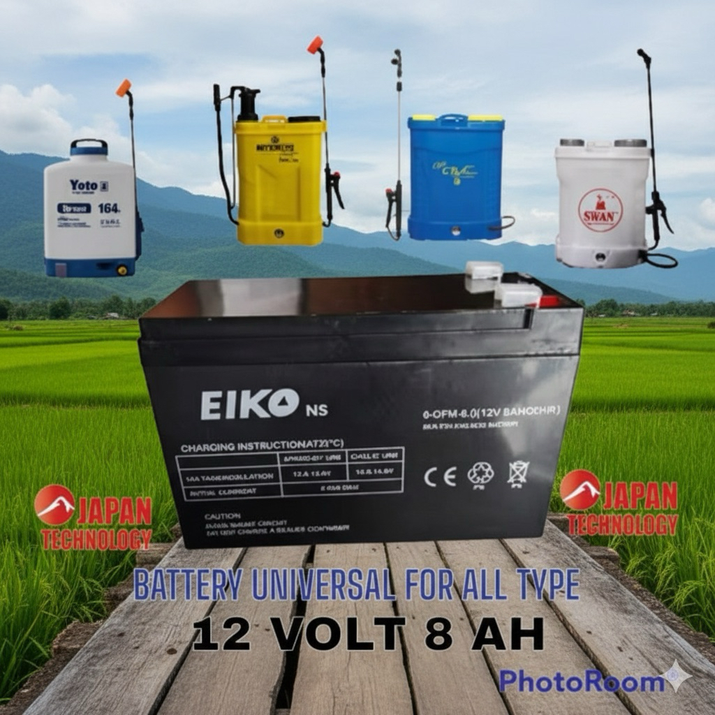 Baterai aki sprayer elektrik / Aki sprayer elektrik / Baterai swaan berkualitas  / Aki eiko 12v8ah /