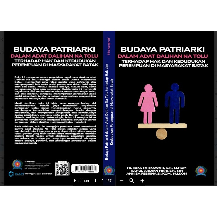 Buku Budaya Patriarki Dalam Adat Dalihan Na Tolu Terhadap Hak Dan Kedudukan Perempuan Di Masyarakat 