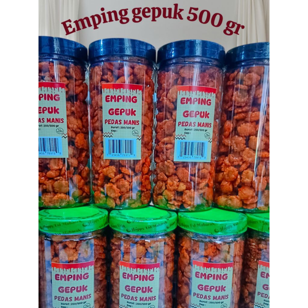 Jual Emping Gepuk Pedas Manis Kemasan Toples 500gram