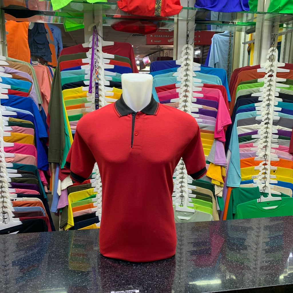 Kaos Polo Unisex Merah Kerah Hitam/ Kaos Kerah / Poloshirt / Polo Shirt Pendek