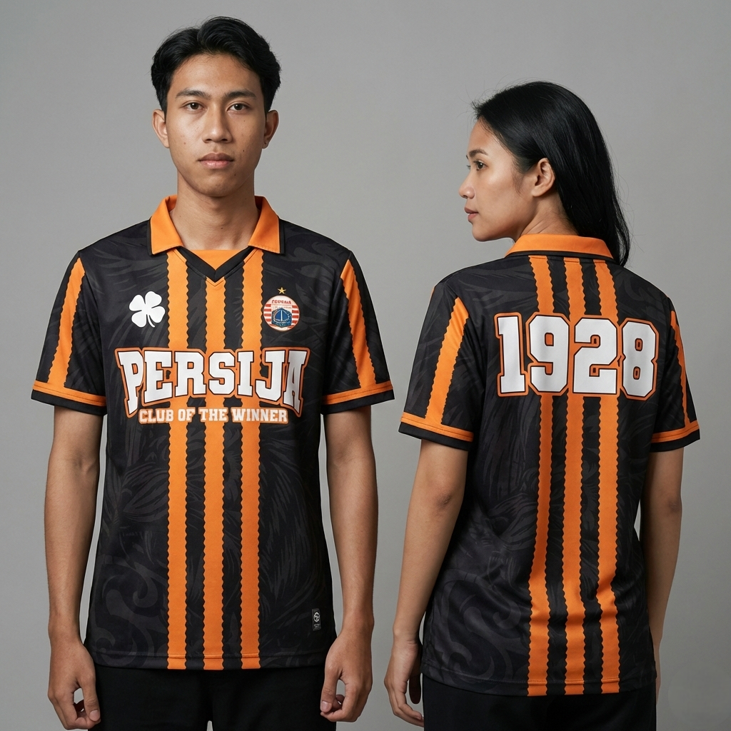 Jersey Fantasy Persija Tiger Stripes Black Orange Streetwear Dryfit Premium Unisex Kaos Bola