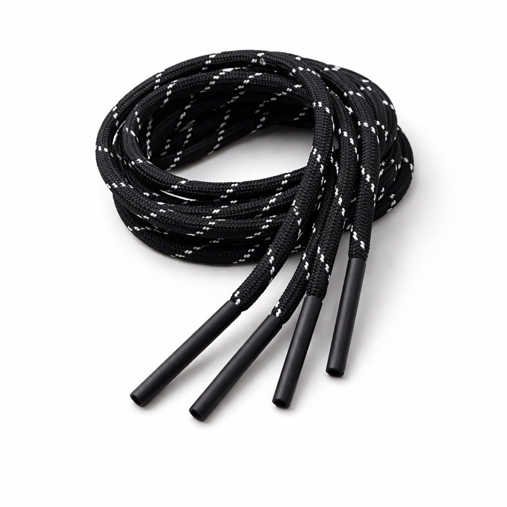 Tali sepatu model bulat motif hitam putih aglet plastik