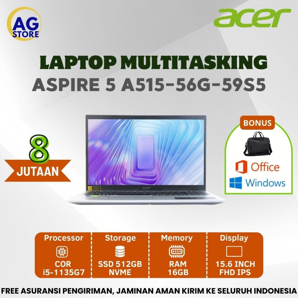 Laptop Acer Aspire 5 A515 - 59S5 Core i5-1135G7 Ram 16GB SSD 512GB 15.6" IPS