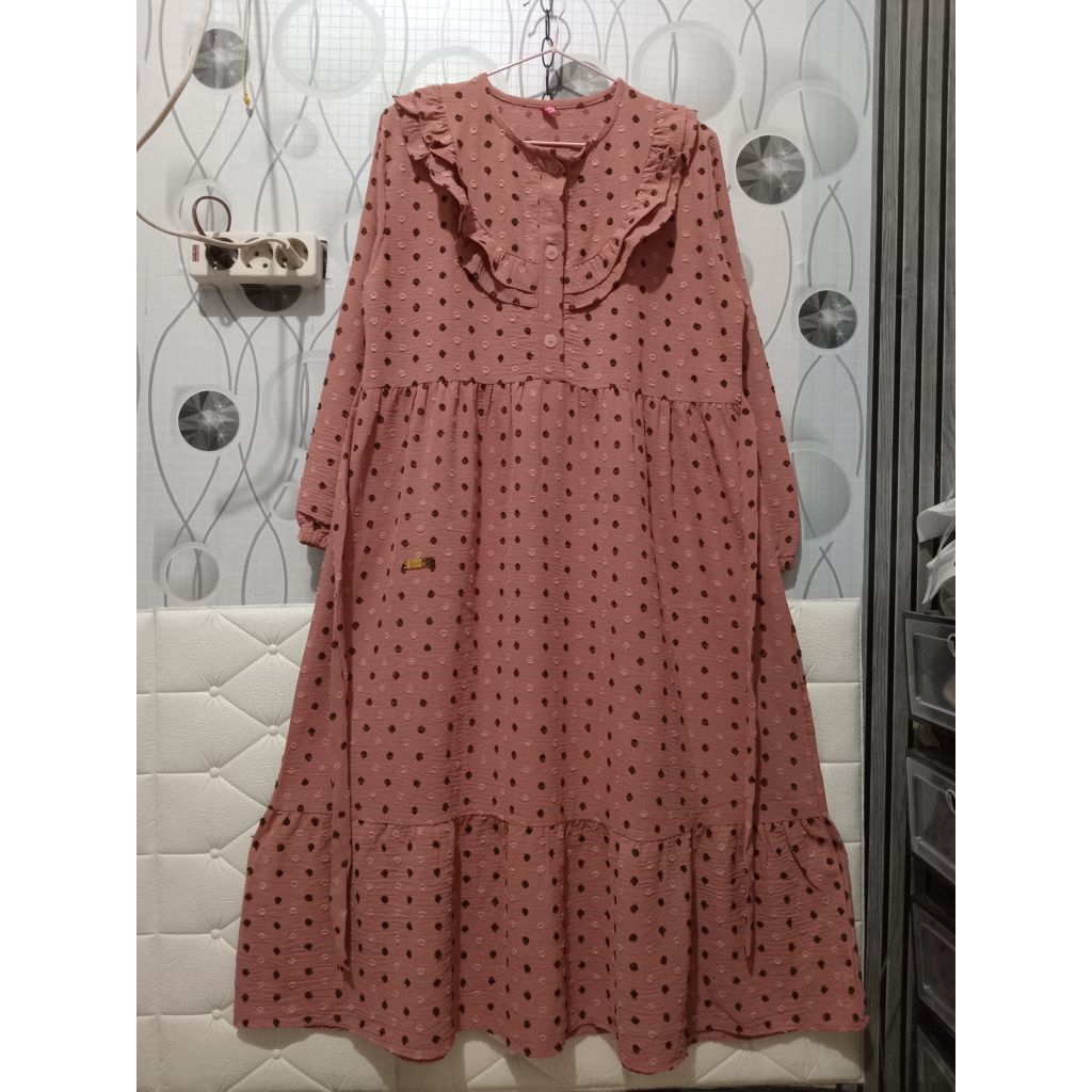 Midi dress lucu by malyunn warna peach/salem