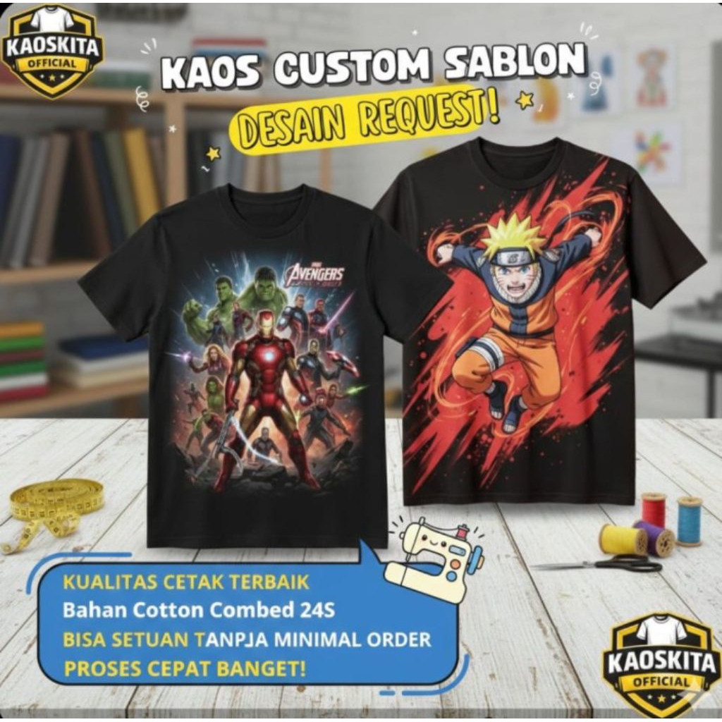 Kaos Sablon Desain Bebas Bisa Pesan Satuan | Kaos Custom Sablon DTF Berkualitas.