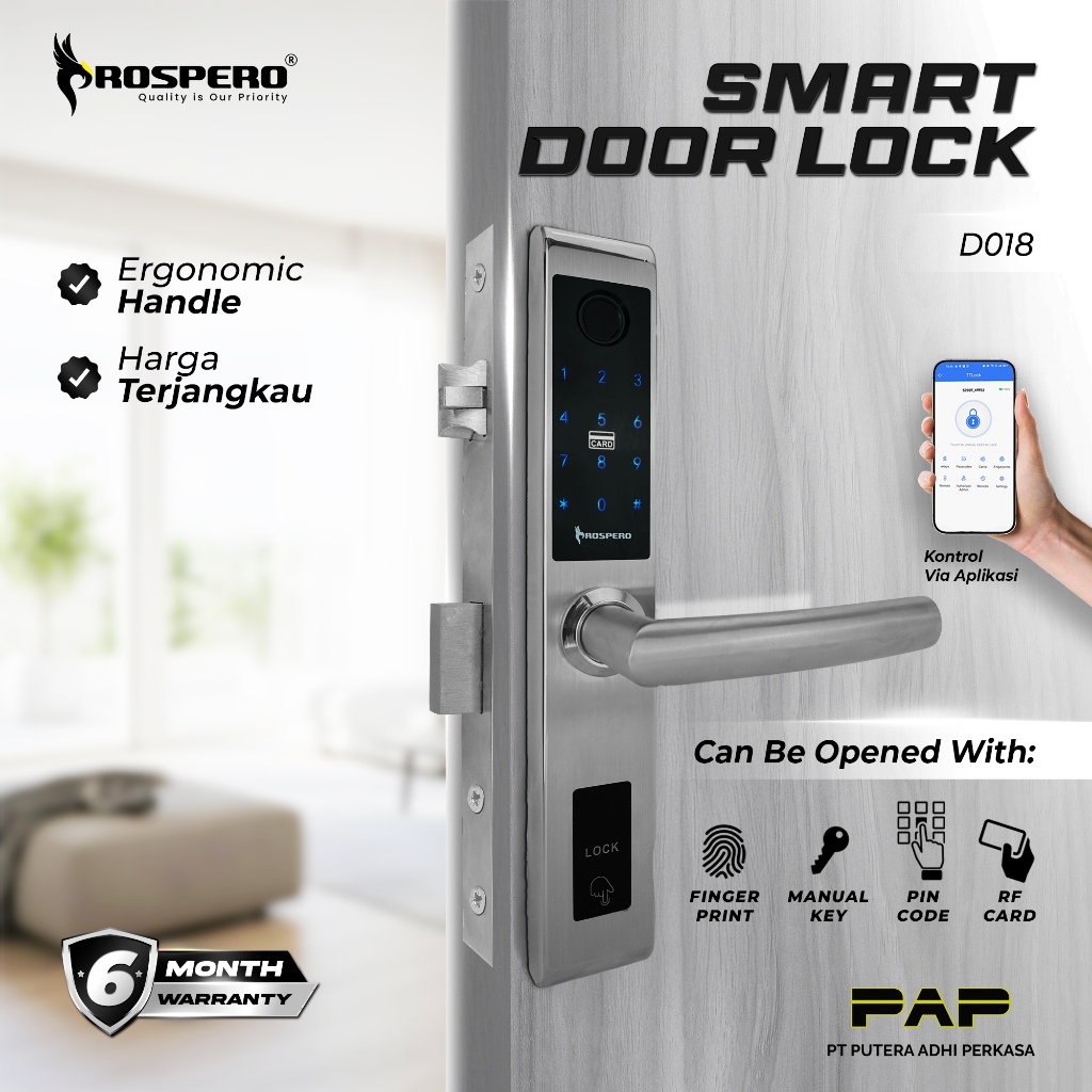 Prospero Smart Lock Kunci Pintu Digital Otomatis Fitur Finger Print Kartu Aplikasi TTLock | 933