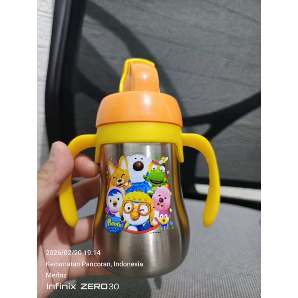 Botol minum sedotan stainless steel pororo